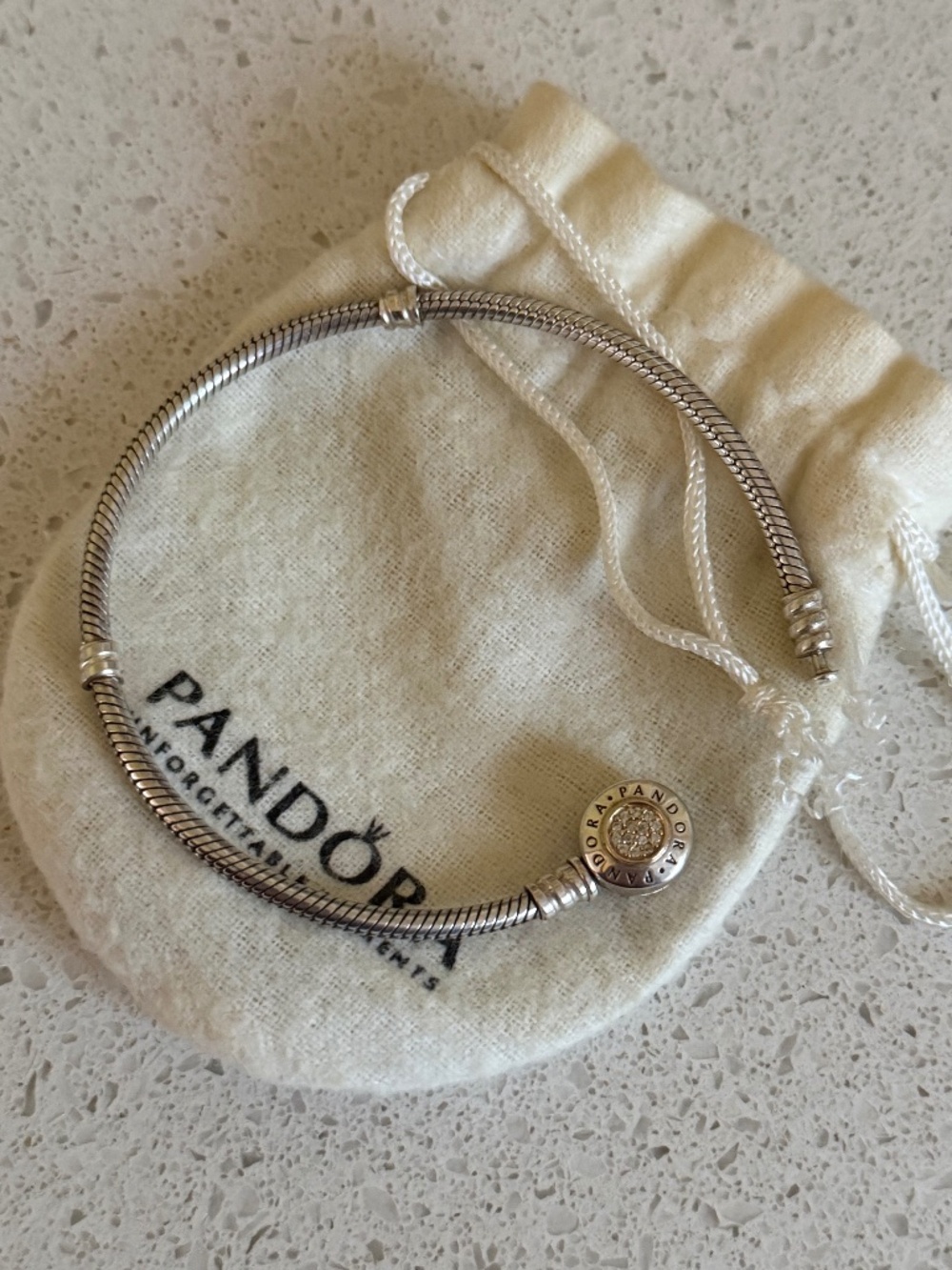 Pandora Signature Snake Bracelet with solid 14k gold and cz - 19cm length